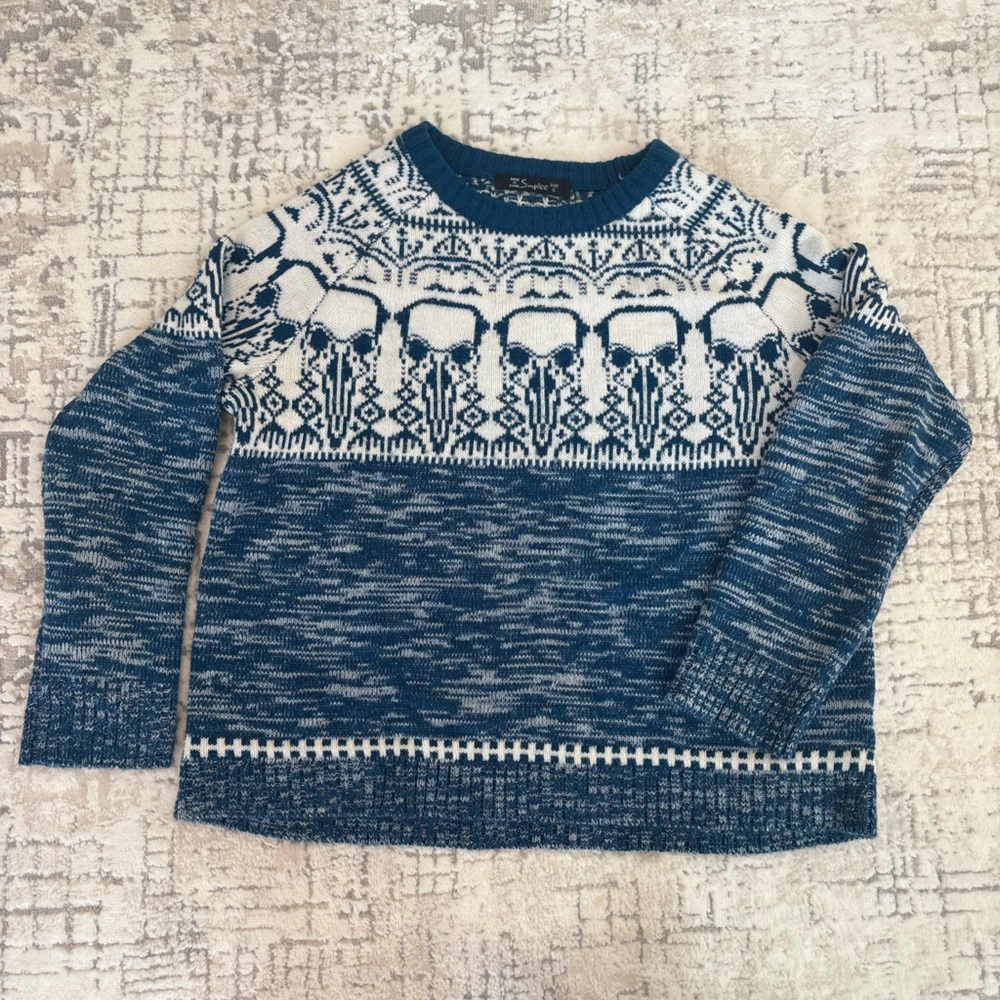 Simple Blue and White Winter Sweater